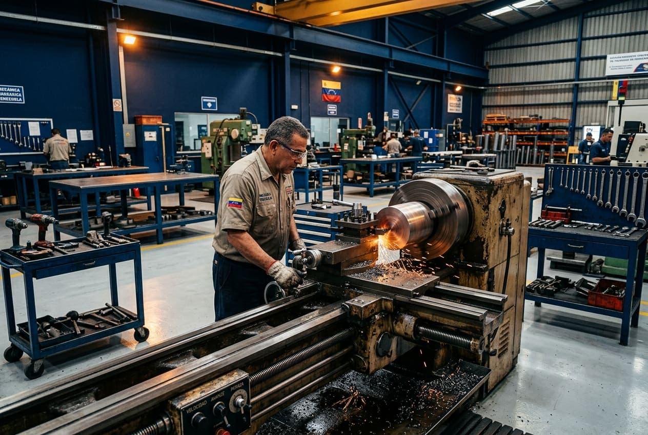 Técnico de Famesa rectificando un rodillo industrial